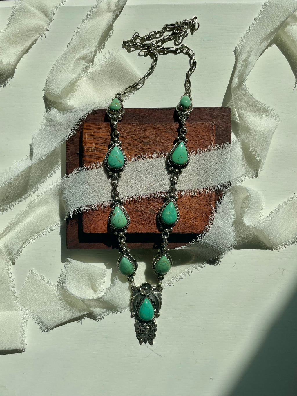 Kingman Turquoise Feather Lariat Necklace | 925 Sterling Silver G610