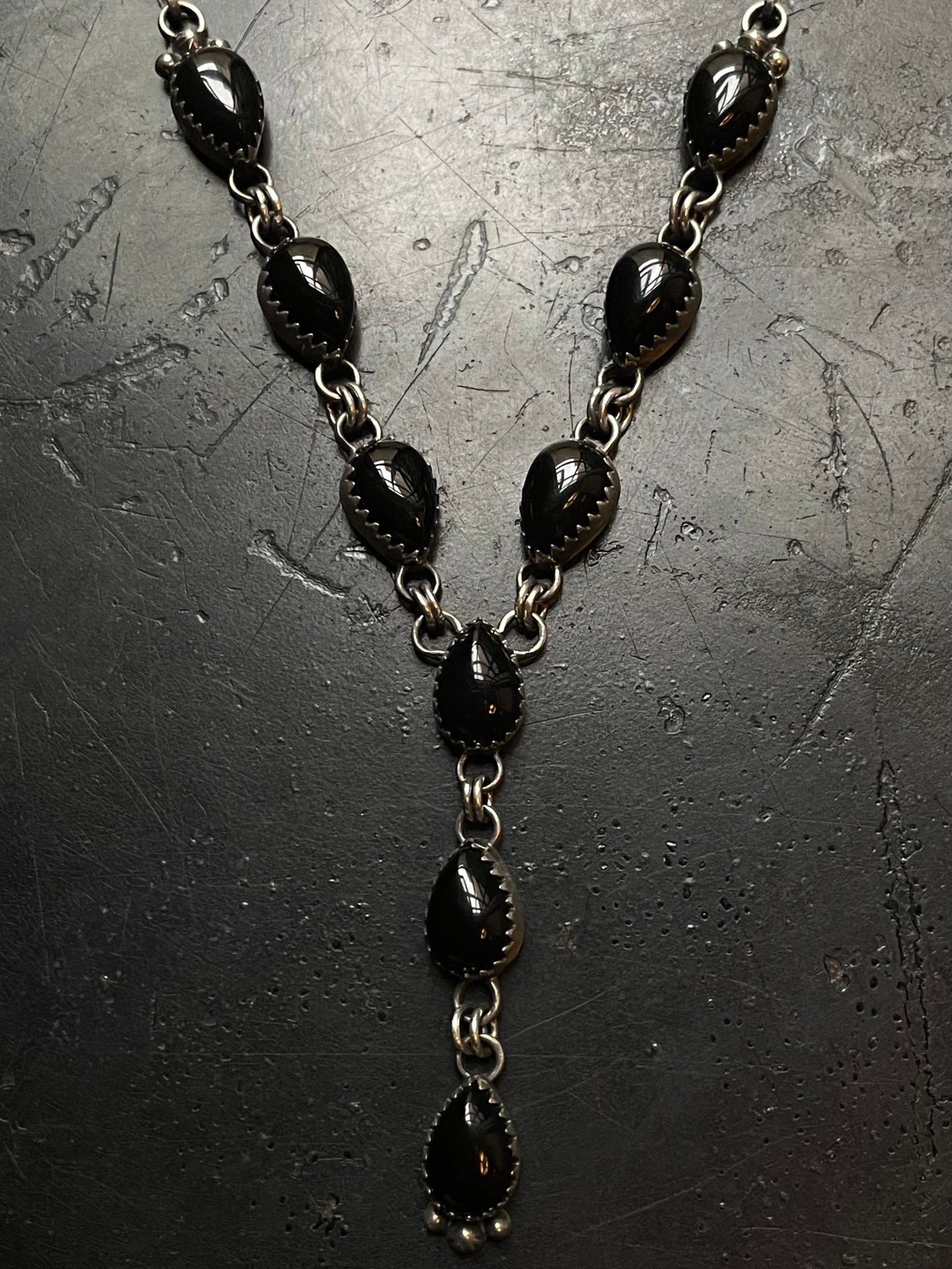 Black Onyx Lariat Necklace | Sterling Silver G332