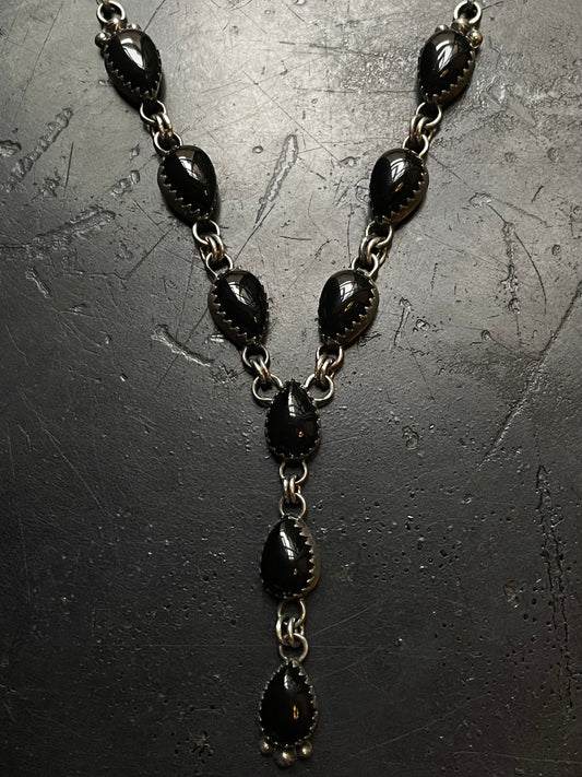 Black Onyx Lariat Necklace | Sterling Silver G332