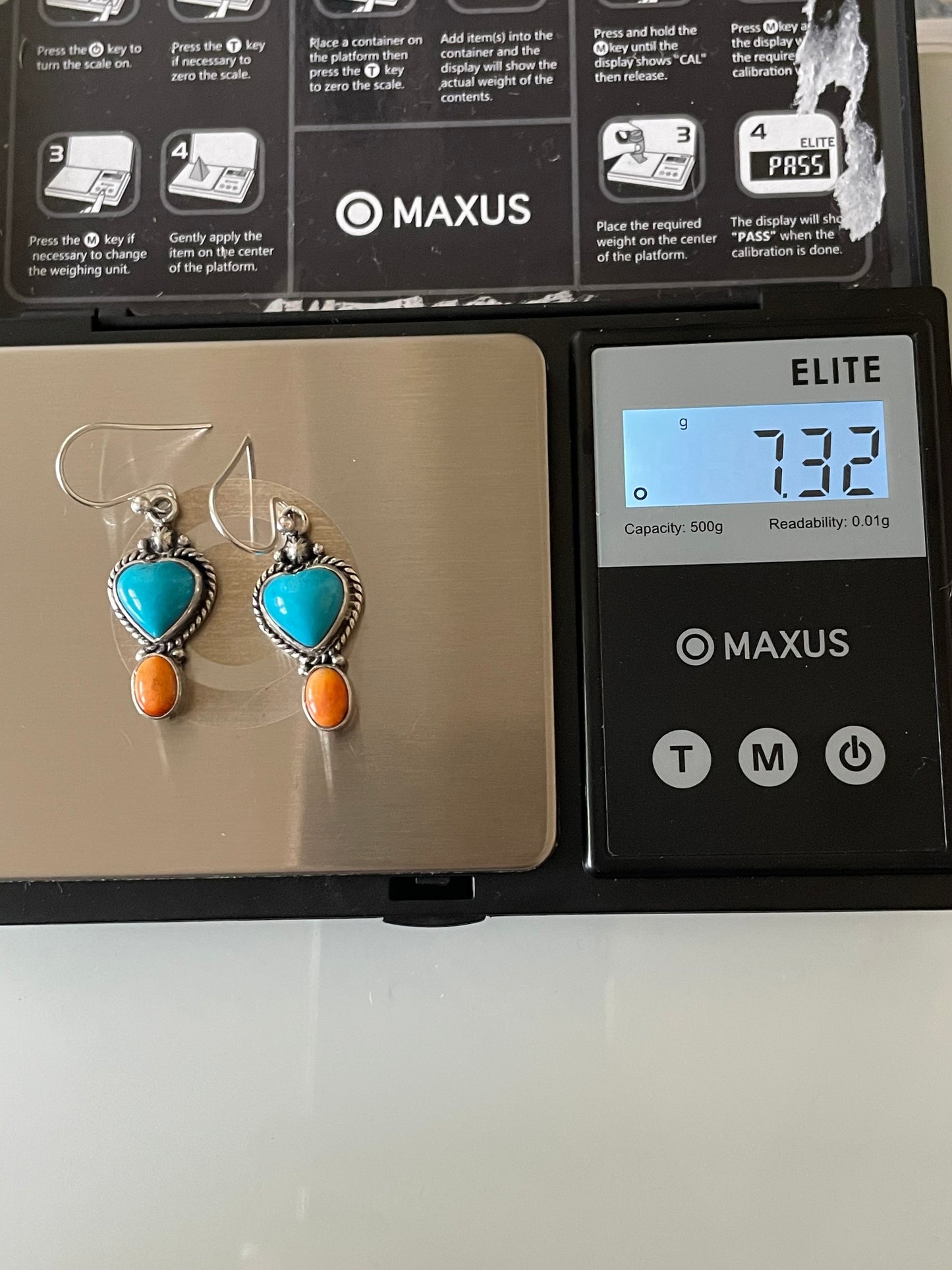 Kingman Turquoise Heart Spiny Oyster Hook Earrings | Silver E649