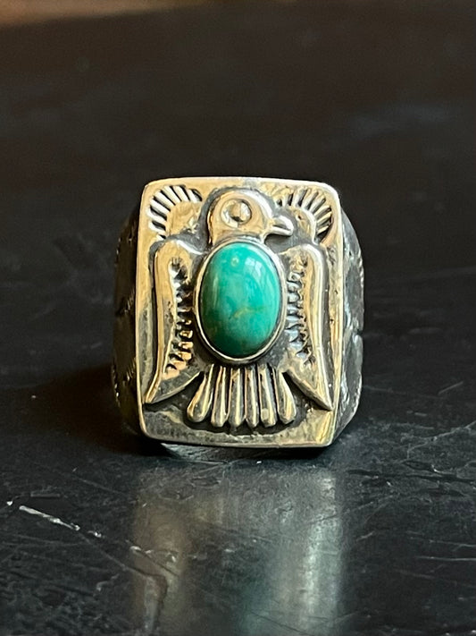 Turquoise Thunderbird Ring Size 9 | Sterling Silver E868