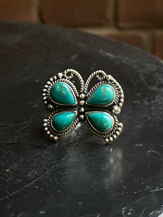 Kingman Turquoise Butterfly Ring | 925 Sterling Silver | Size 6 E317