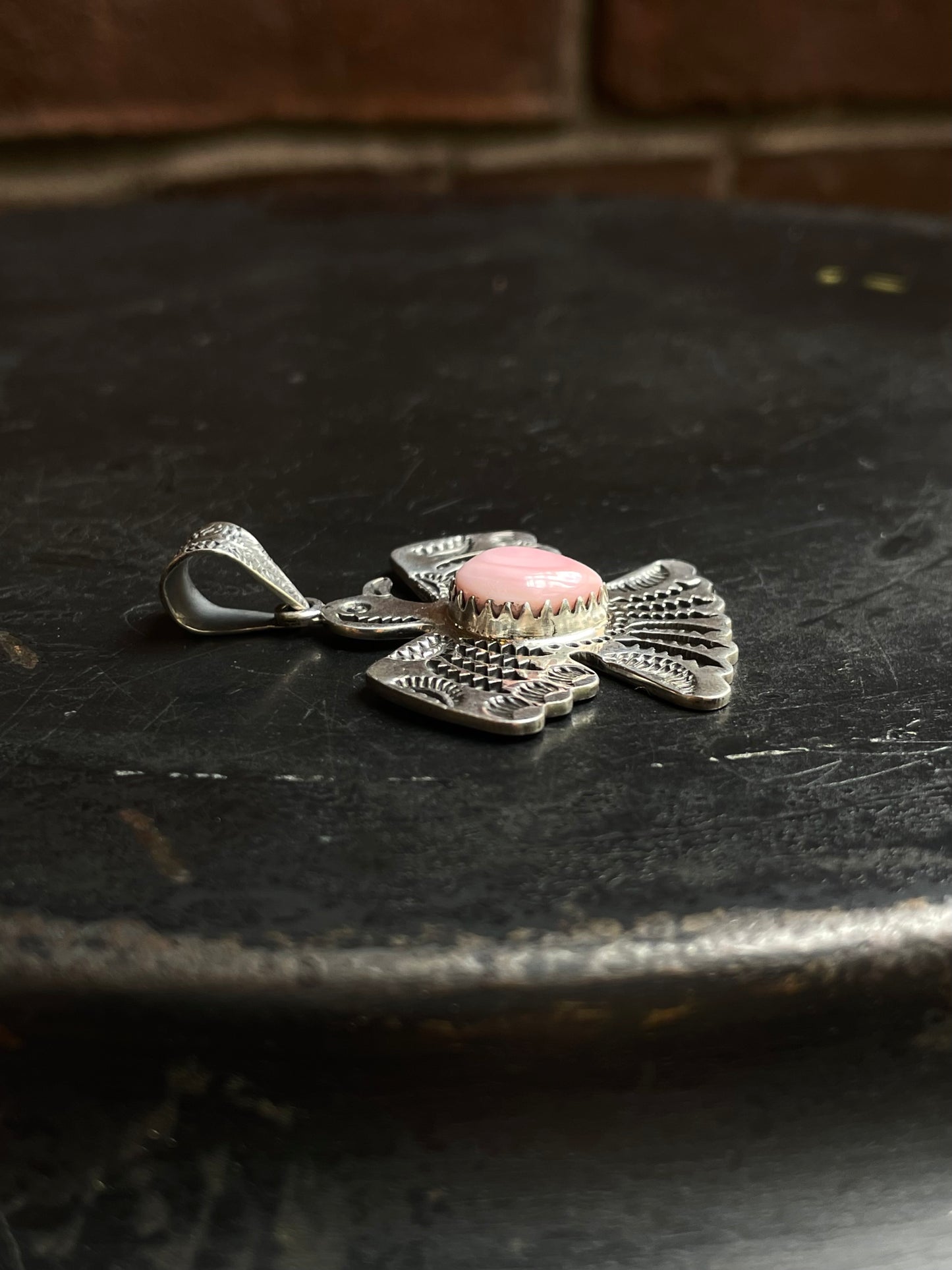 Pink Conch Thunderbird Pendant | 925 Sterling Silver E958