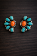 Shea Order Kingman Turquoise & Spiny Oyster Cluster Earrings | 925 Sterling Silver
