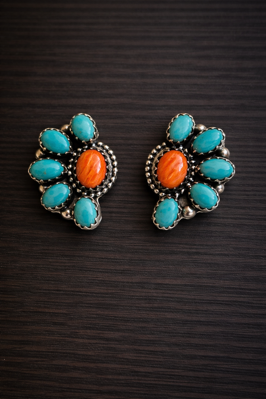 Shea Order Kingman Turquoise & Spiny Oyster Cluster Earrings | 925 Sterling Silver