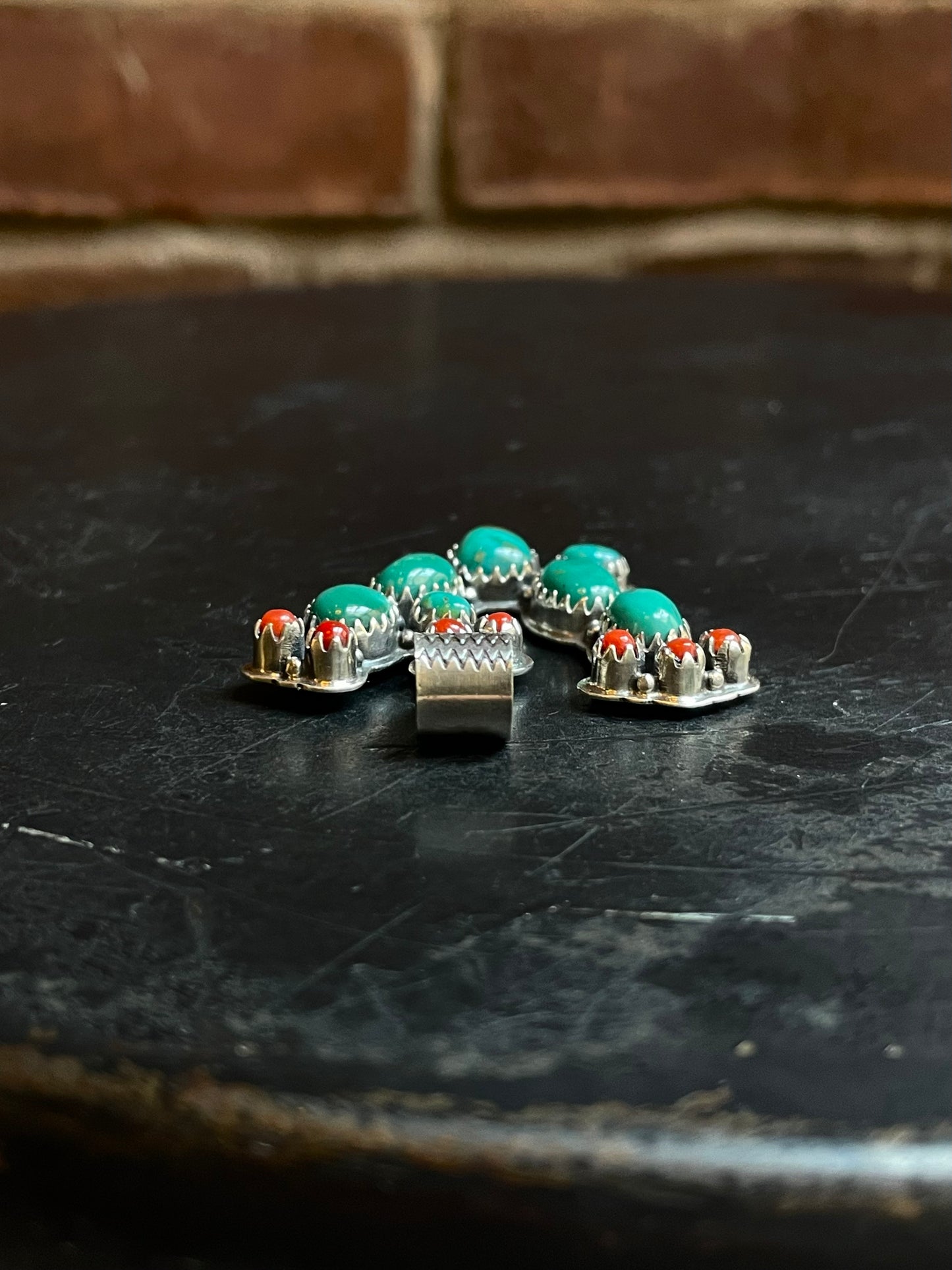 Kingman Turquoise Coral Cactus Pendant | Sterling Silver E928