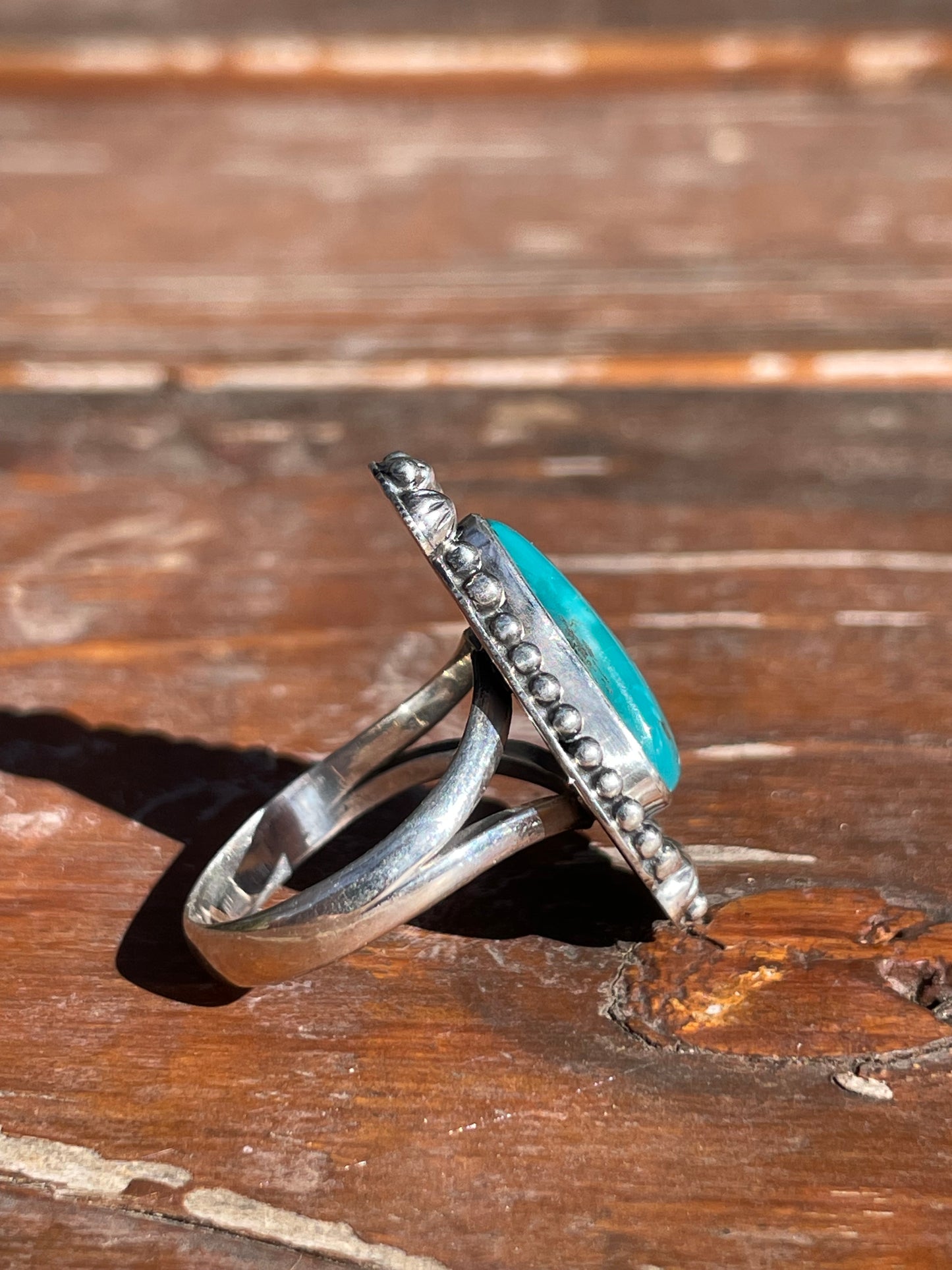 Kingman Turquoise Beaded Ring Size 8 | 925 Sterling Silver Southwest D107