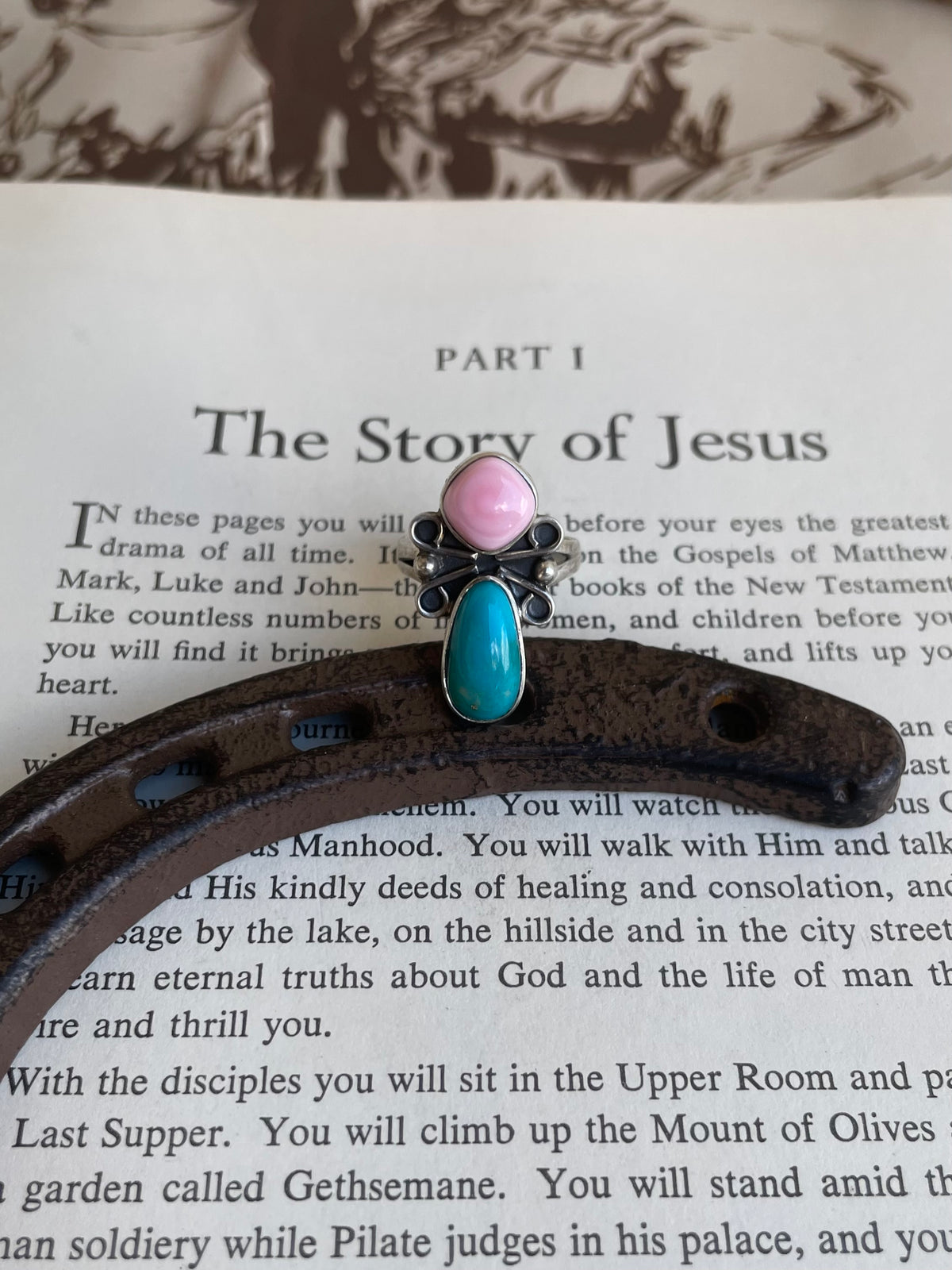 Pink Conch & Turquoise Ring | 925 Sterling Silver | Size 7 G831