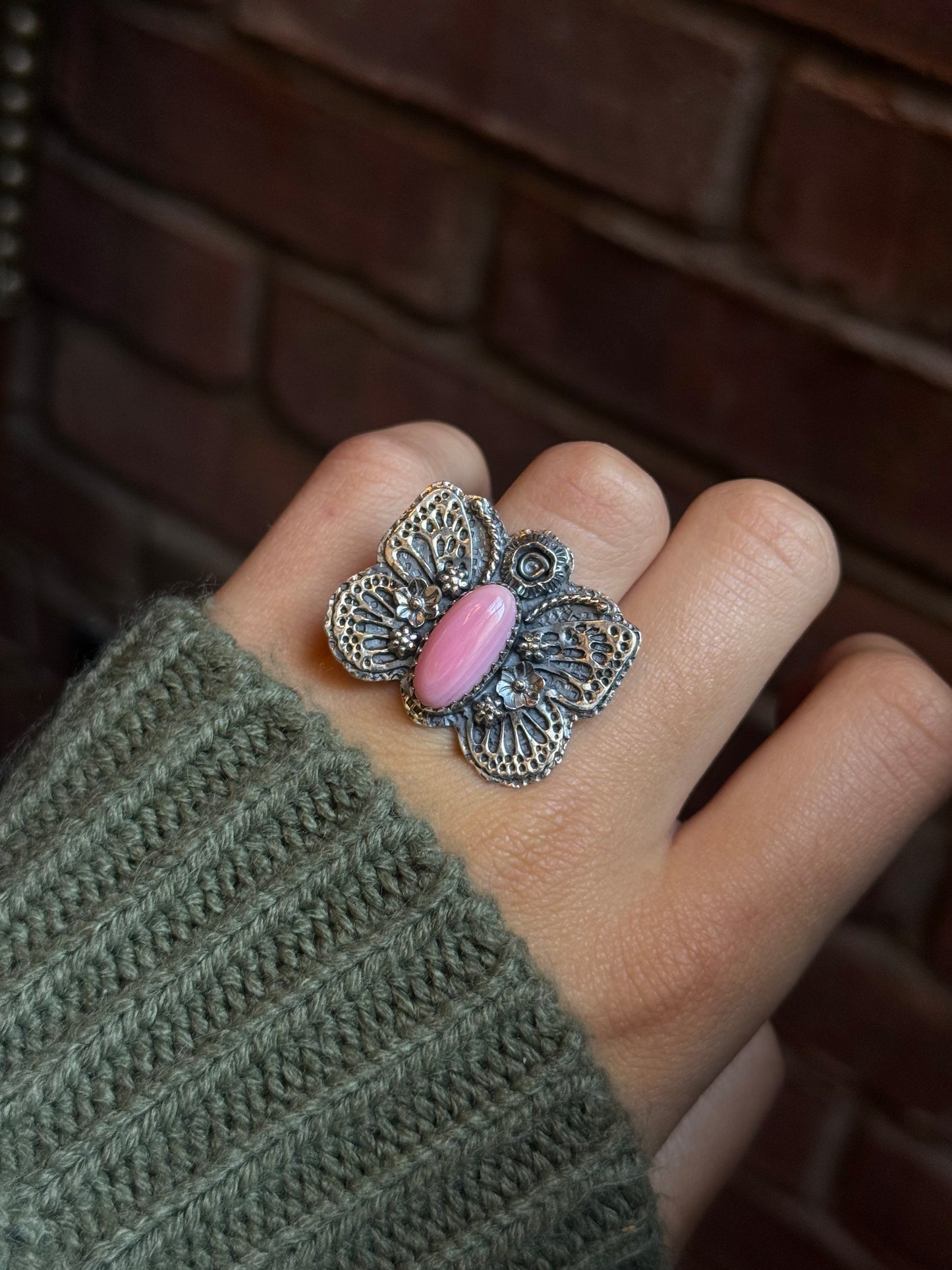 Pink Conch Butterfly Ring Size 7 | 925 Sterling Silver C425