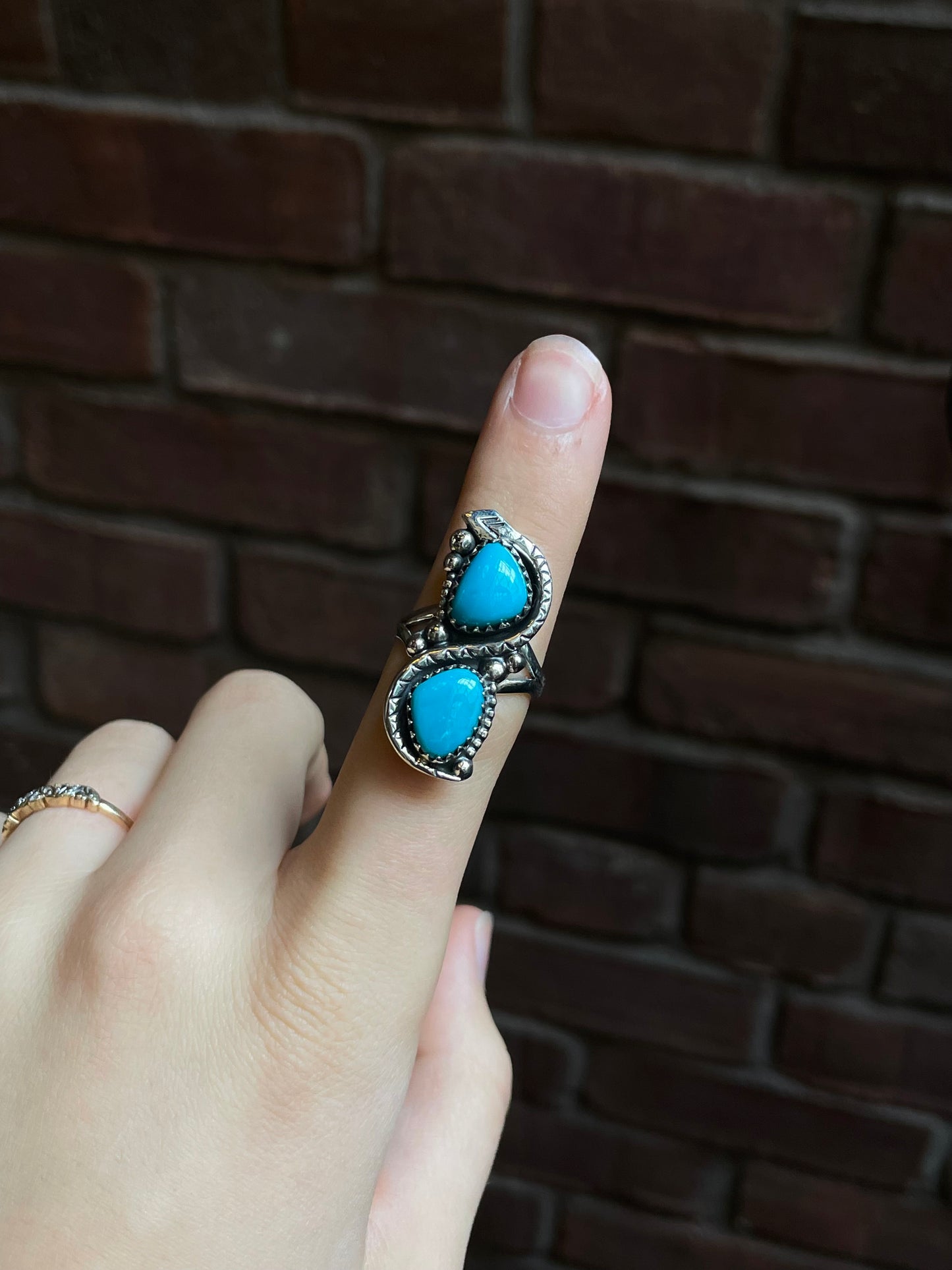 Turquoise Double Stone Snake Ring Size 8 | 925 Sterling Silver C952