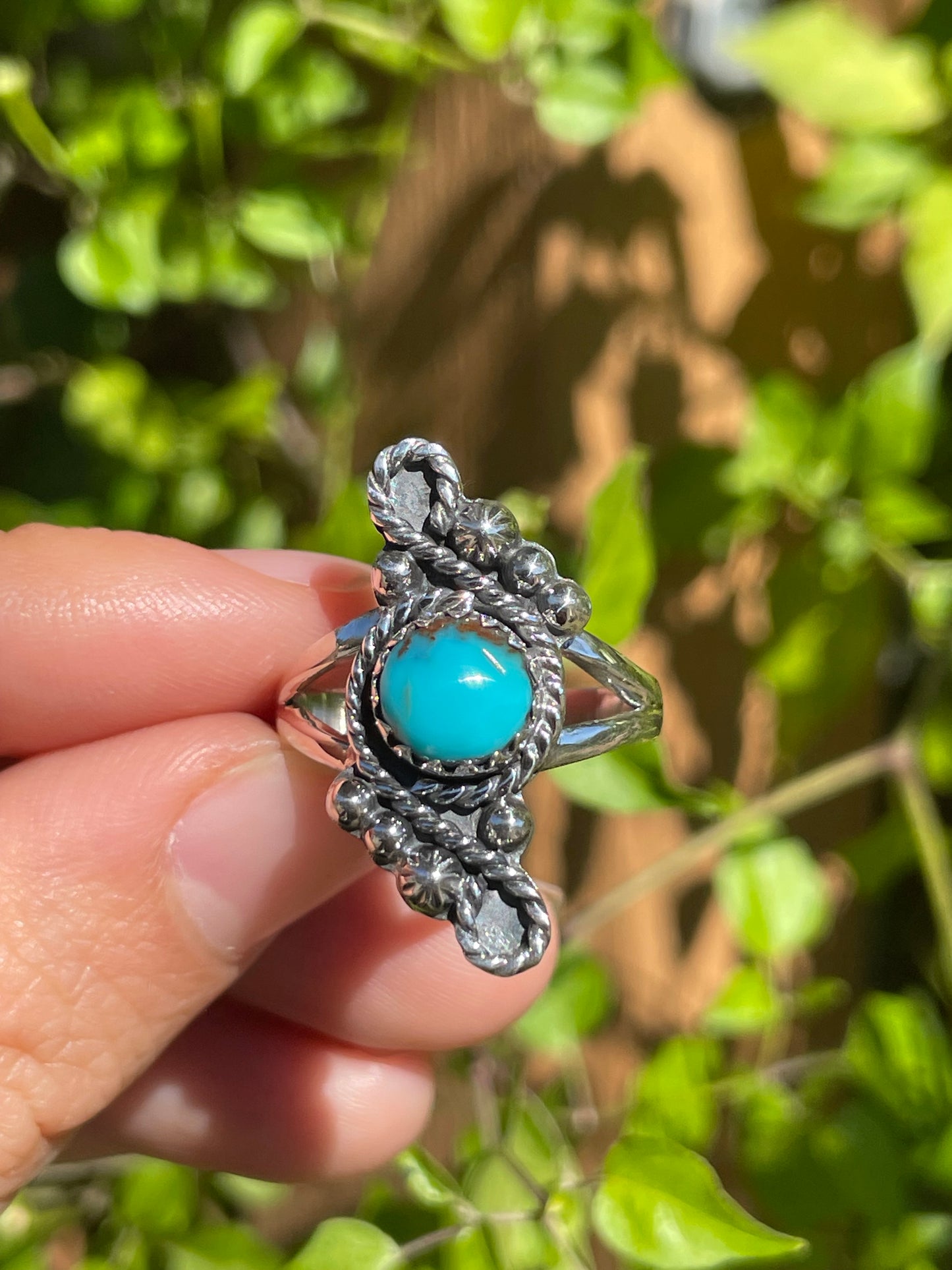 Turquoise Rope Floral Design Ring | 925 Sterling Silver | Size 8.75 B283