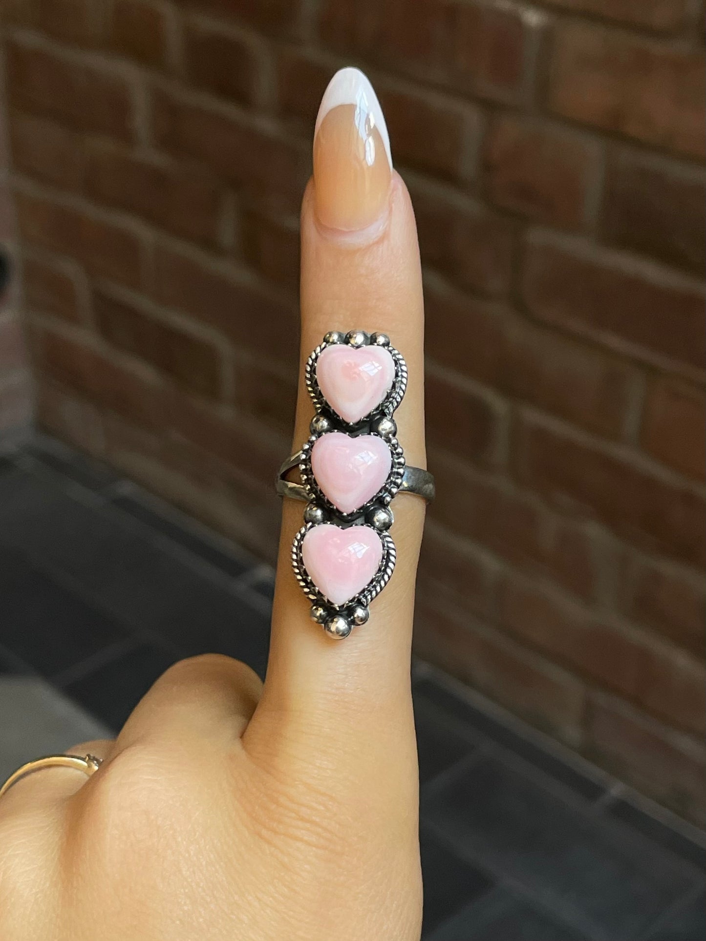 Pink Conch Triple Heart Ring Size 9 | Sterling Silver E900