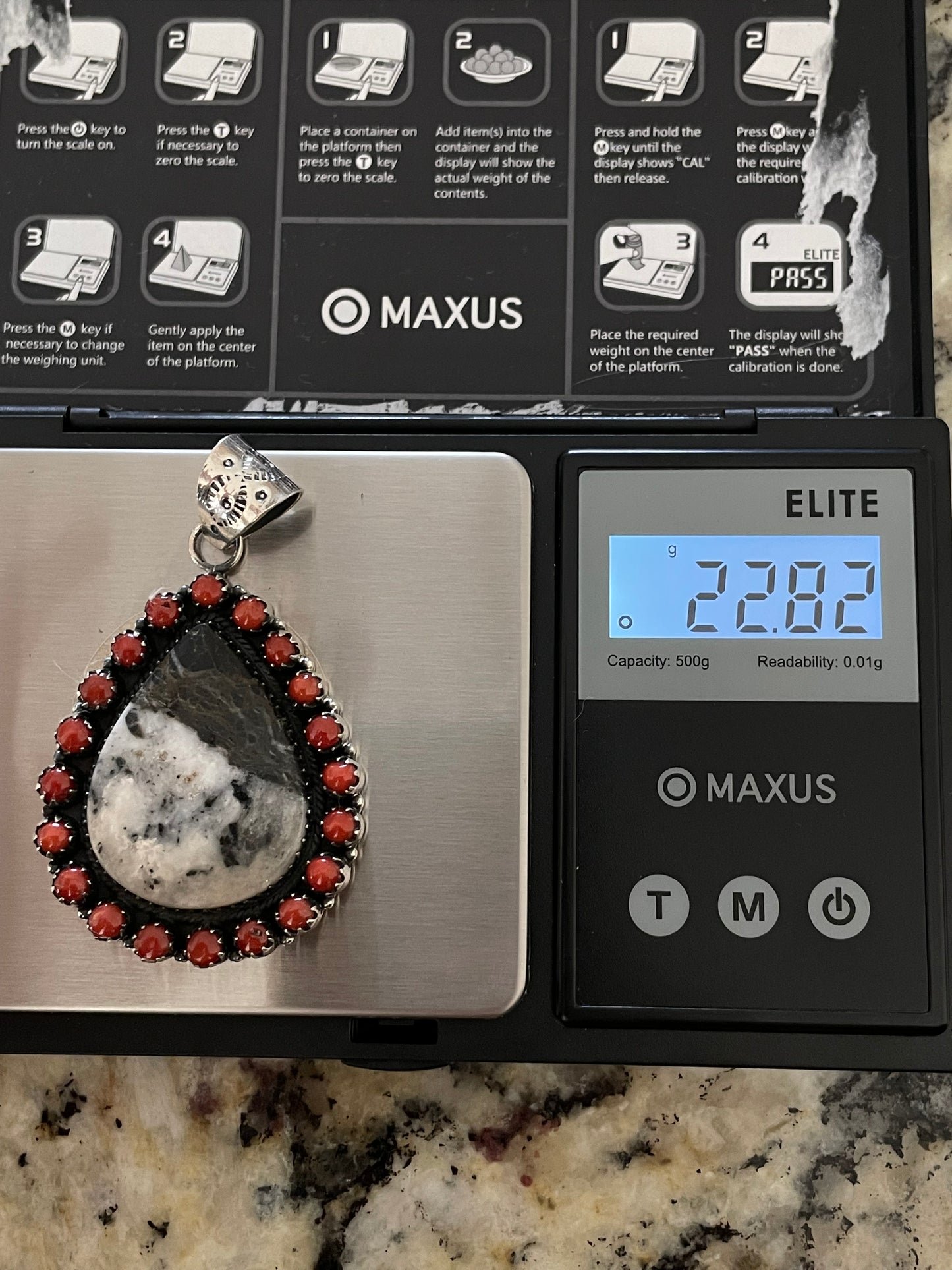 White Buffalo & Red Coral Teardrop Pendant | 925 Sterling Silver E267