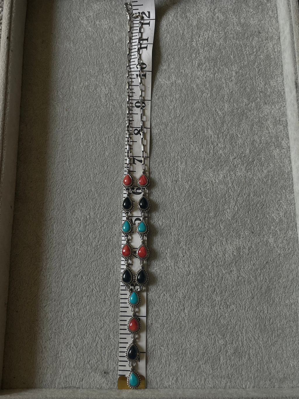 Turquoise Coral & Black Onyx Lariat Necklace | 925 Sterling Silver D237