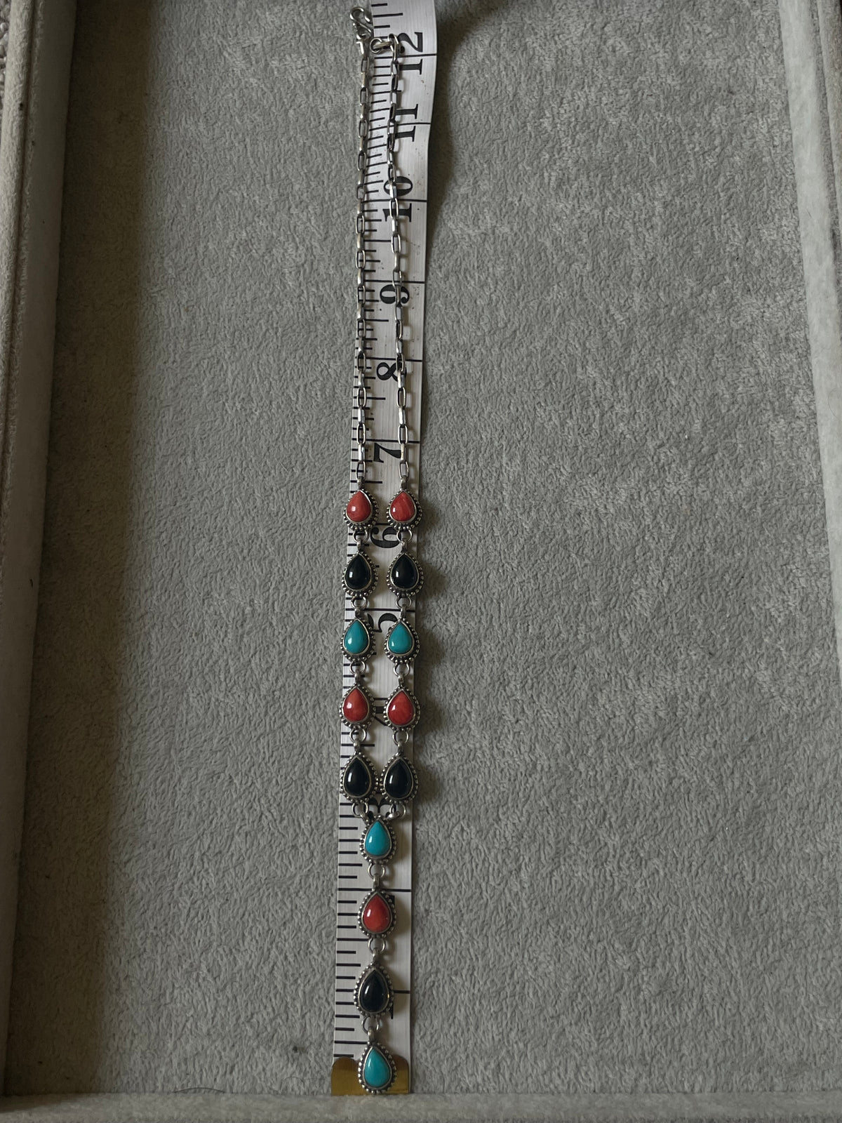 Turquoise Coral & Black Onyx Lariat Necklace | 925 Sterling Silver D237