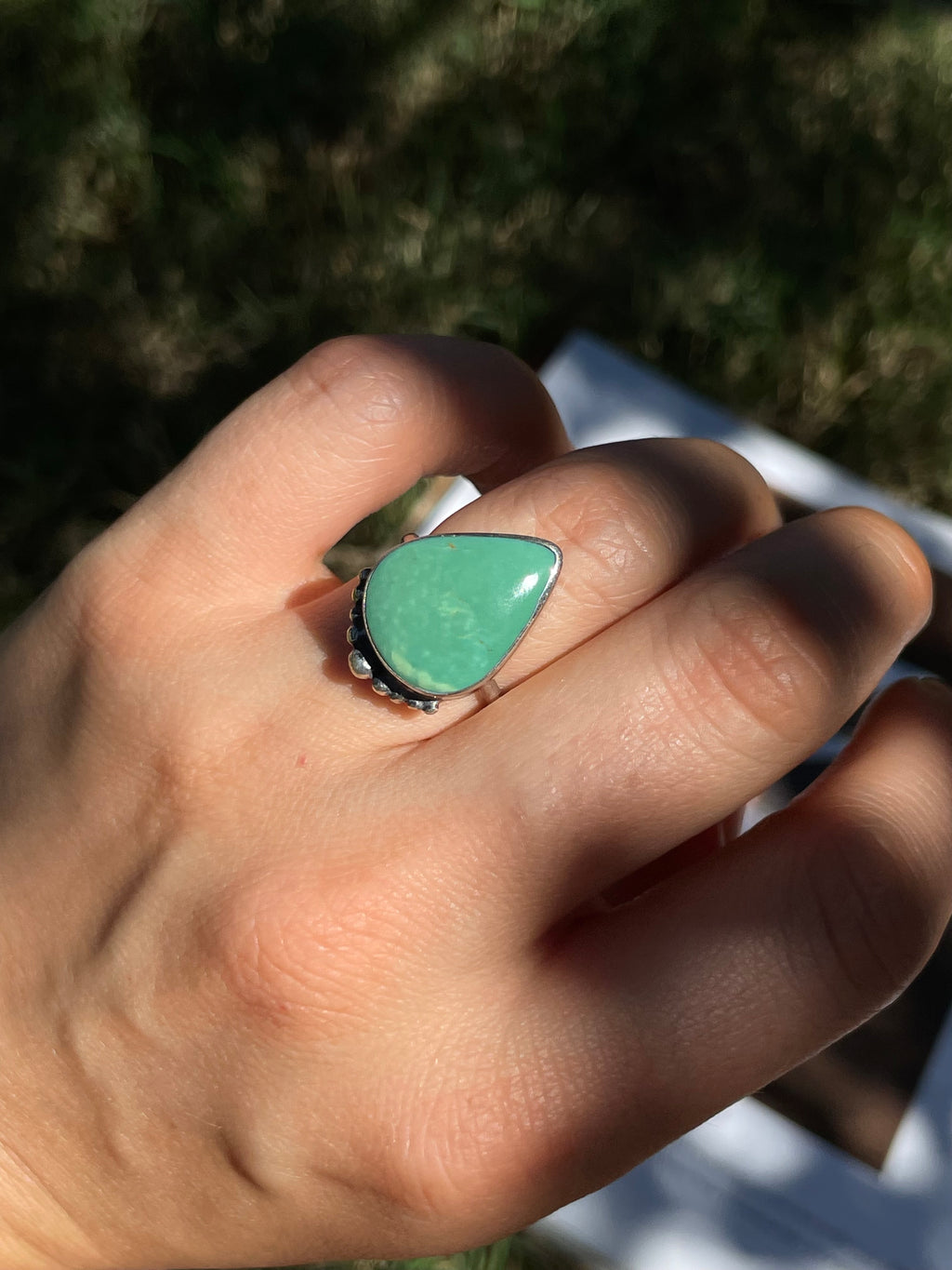 Turquoise Tear Drop Ring | 925 Sterling Silver | Size 6 D348