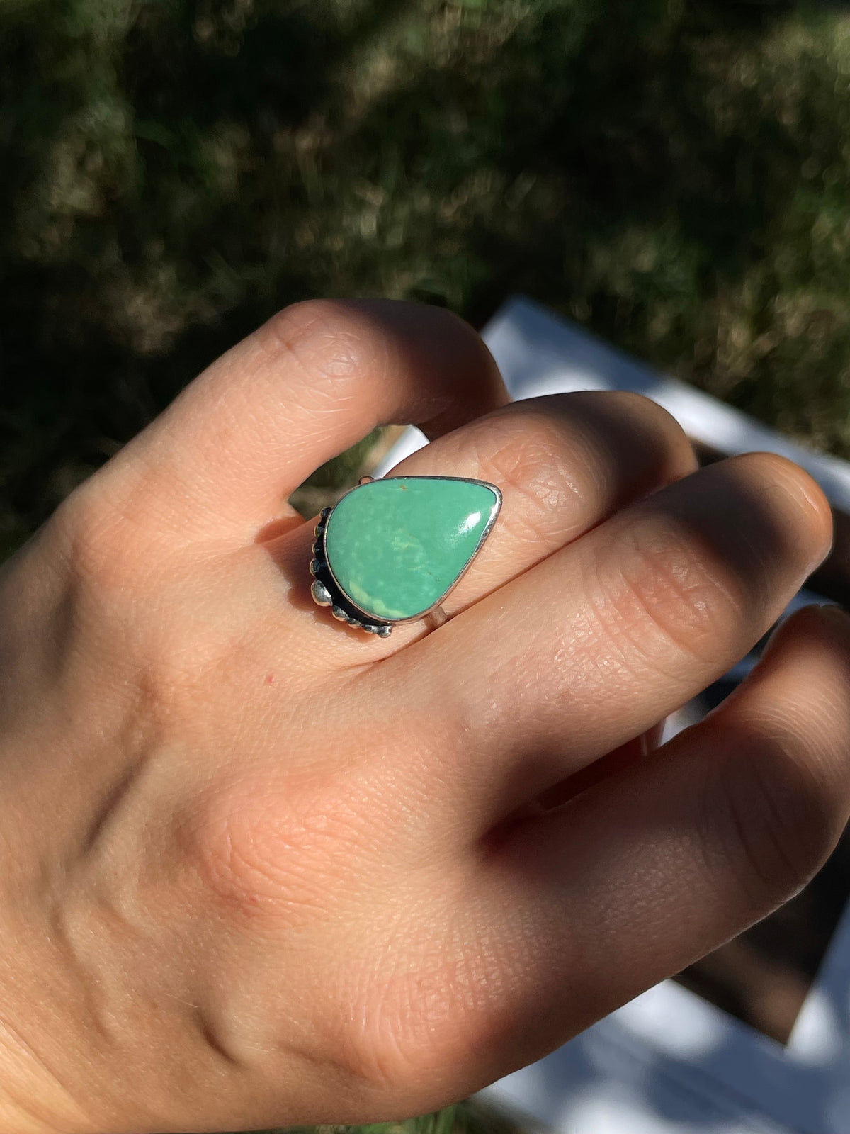Turquoise Tear Drop Ring | 925 Sterling Silver | Size 6 D348