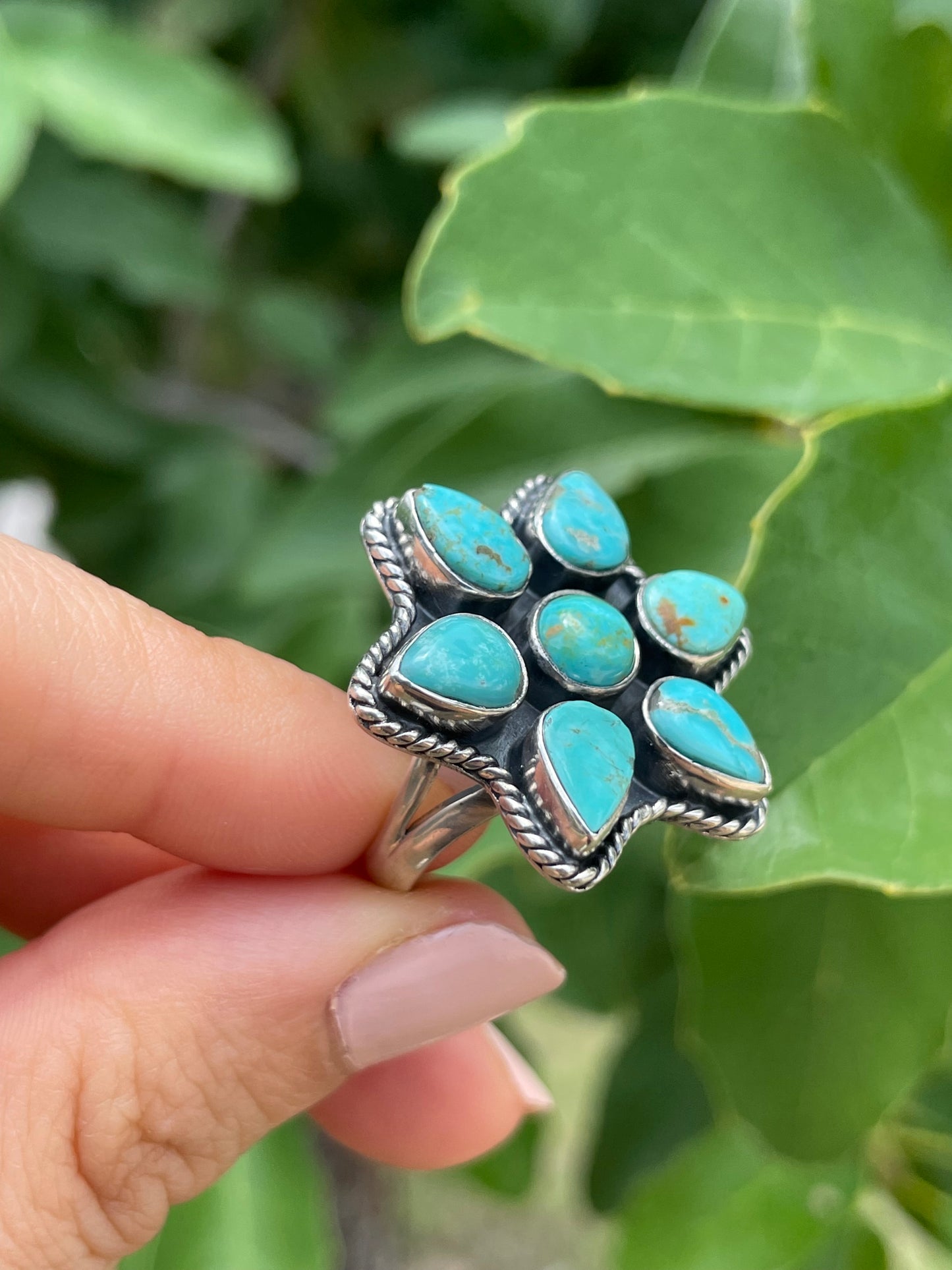 Kingman Turquoise Flower Ring Size 7 | 925 Sterling Silver D169