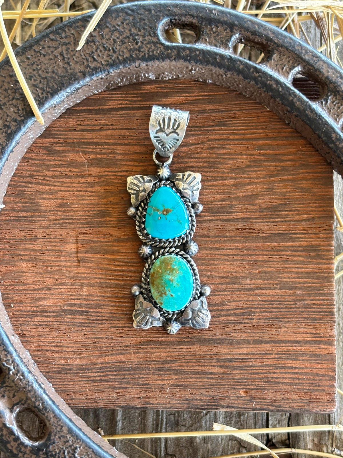 Turquoise Double Stone Pendant | 925 Sterling Silver Z13