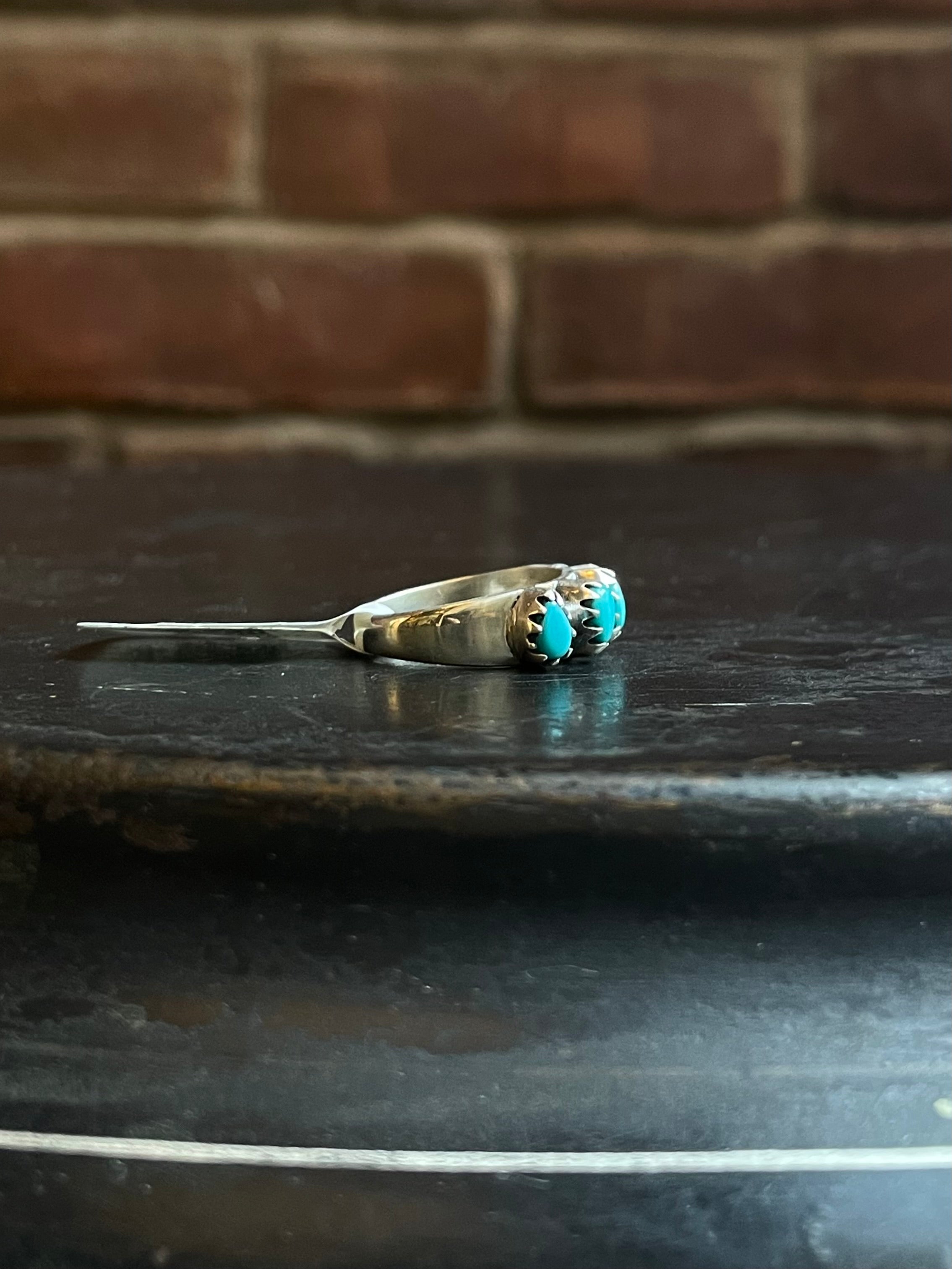 Kingman Turquoise Round Ring | Sterling Silver | Size 9 | A314