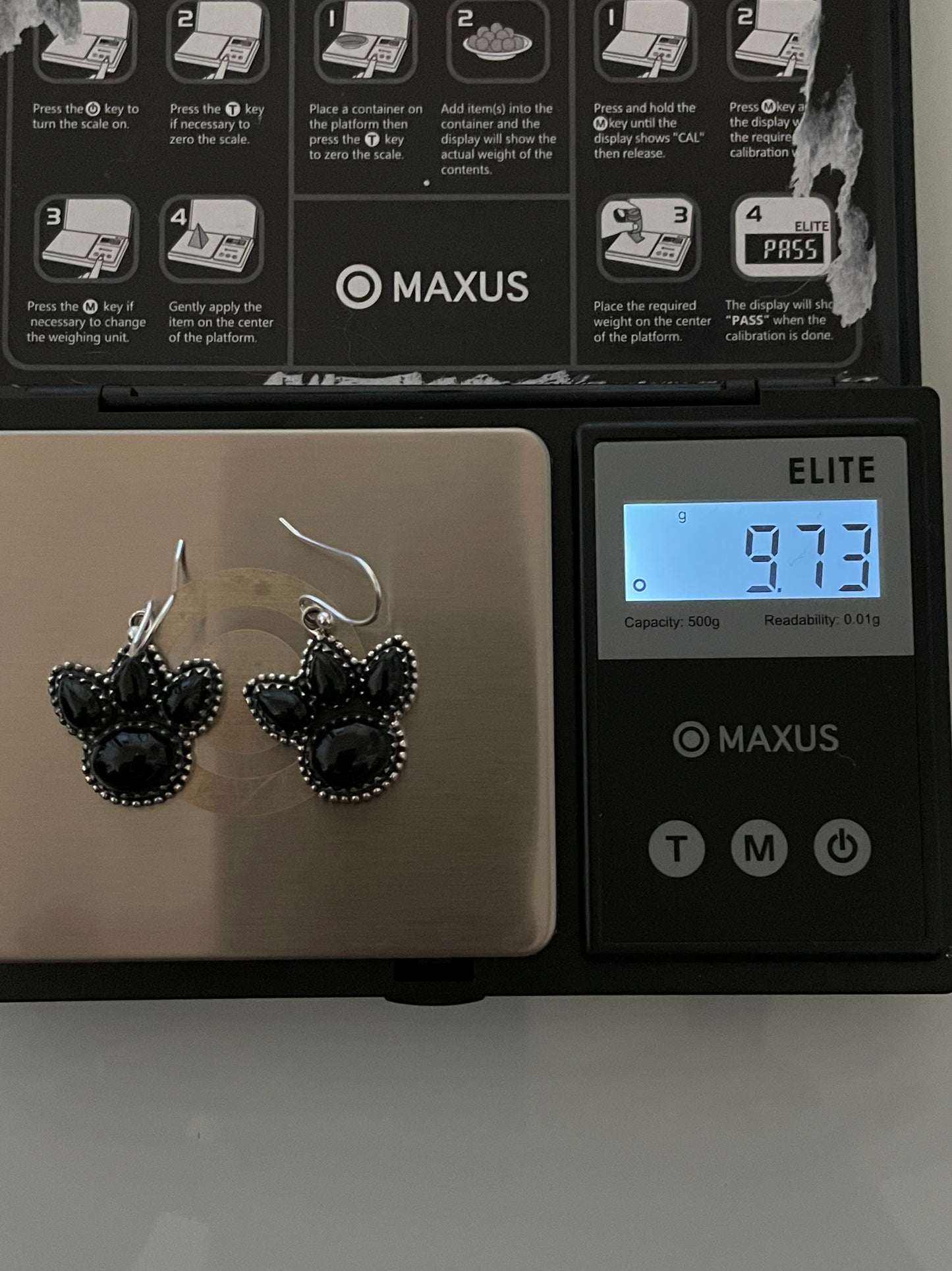 Black Onyx Paw Earrings | 925 Sterling Silver Hook E399