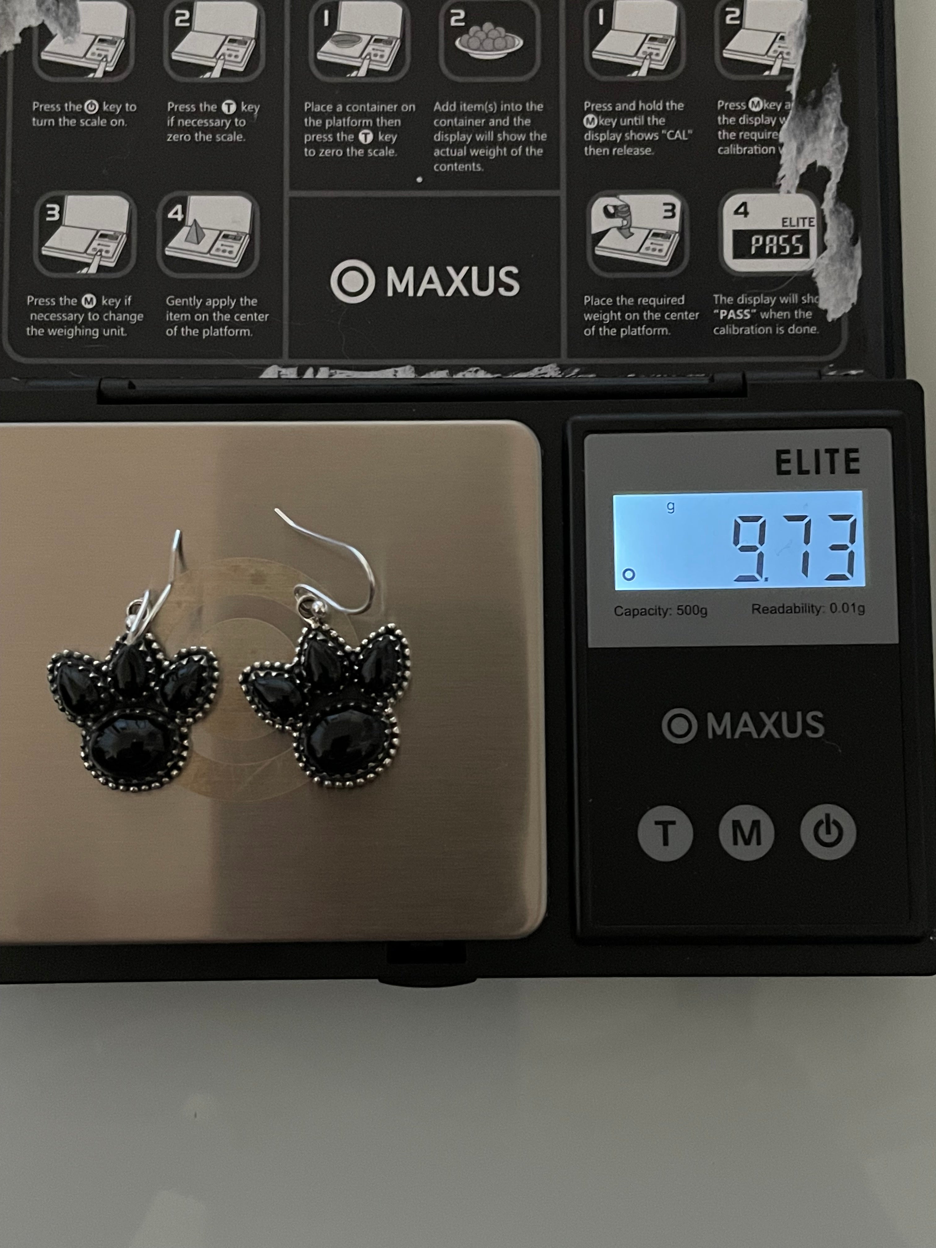Black Onyx Paw Earrings | 925 Sterling Silver Hook E399