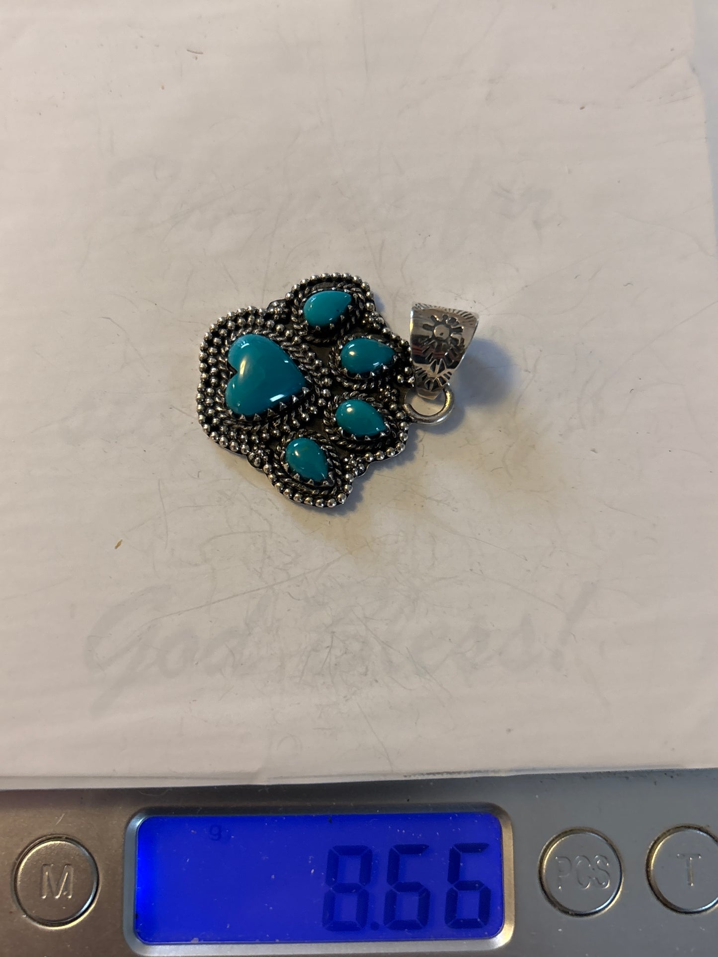 Turquoise Paw Heart Pendant | 925 Sterling Silver C992