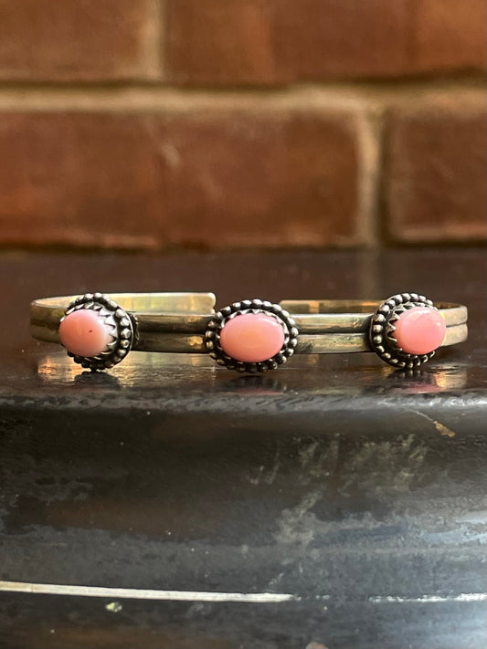 Pink Conch Triple Stone Cuff Bracelet | 925 Sterling Silver E966