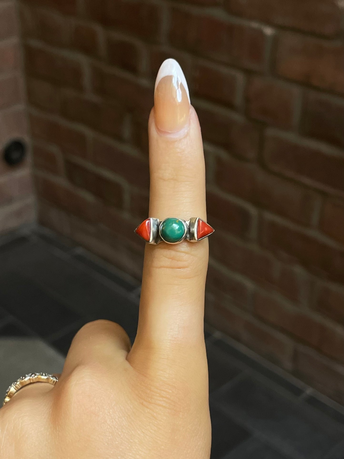 Italian Coral Turquoise Ring Size 8 | Sterling Silver E851