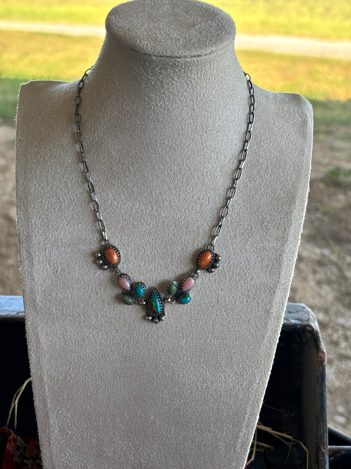 Turquoise & Spiny Oyster Multistone Necklace | 925 Sterling Silver Z34