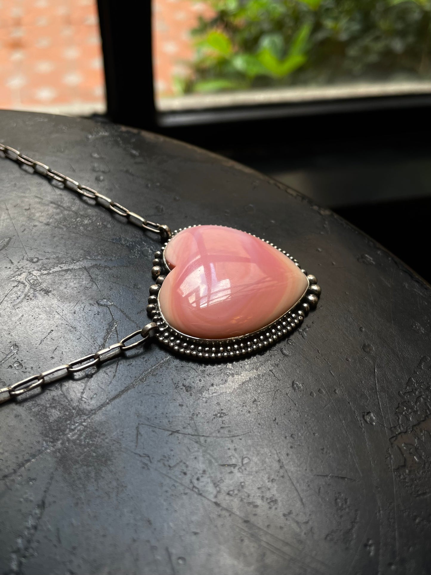 Pink Conch Heart Statement Necklace | 925 Sterling Silver E970