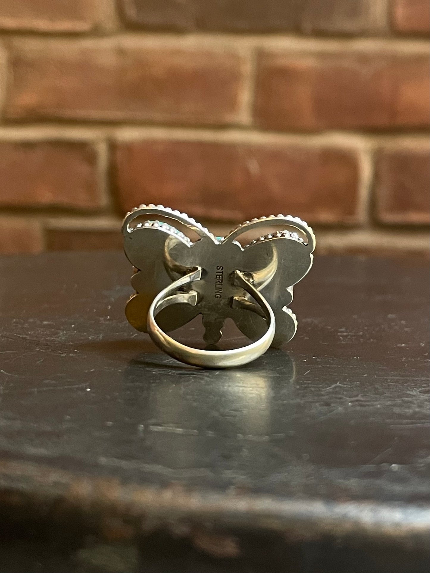Turquoise Butterfly Ring Size 9 | Sterling Silver E952