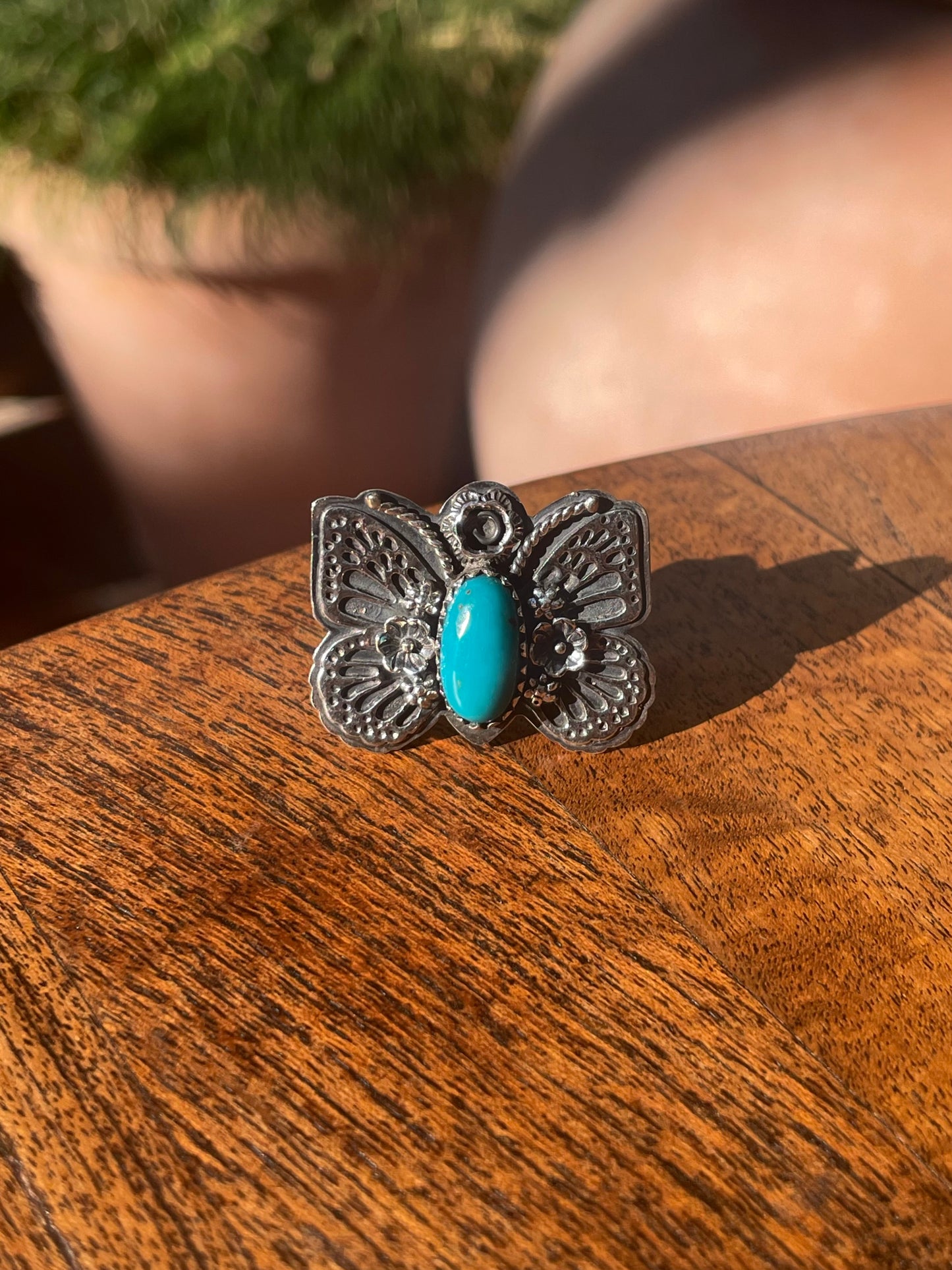 Turquoise Butterfly Ring Size 7.75 | 925 Sterling Silver C875