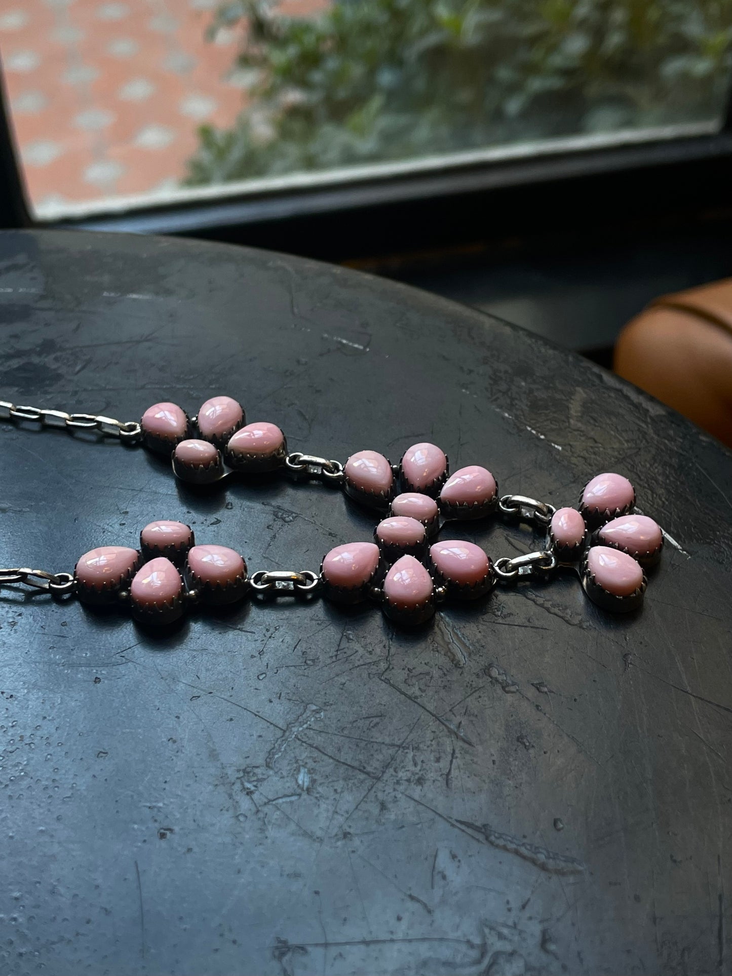Pink Conch Necklace | Floral Cluster Link | 925 Silver E564