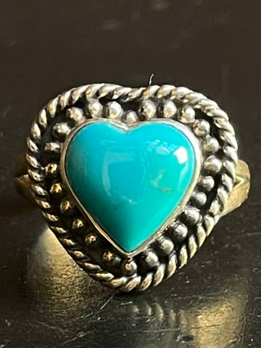 Kingman Turquoise Heart Ring | Sterling Silver | Size 6.5 G344