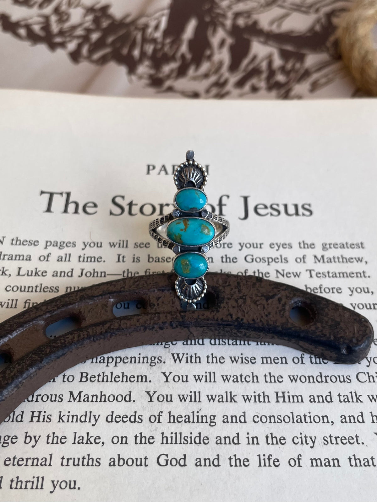 Triple Turquoise Statement Ring | 925 Sterling Silver Size 7 G802