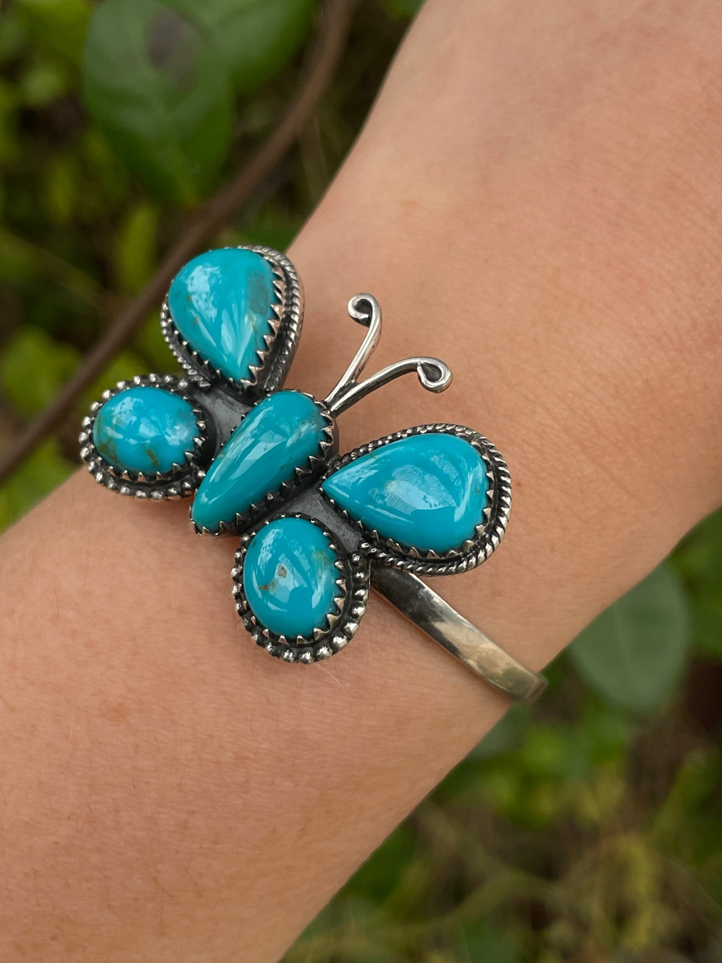 Kingman Turquoise Butterfly Cuff Bracelet | 925 Sterling Silver B984