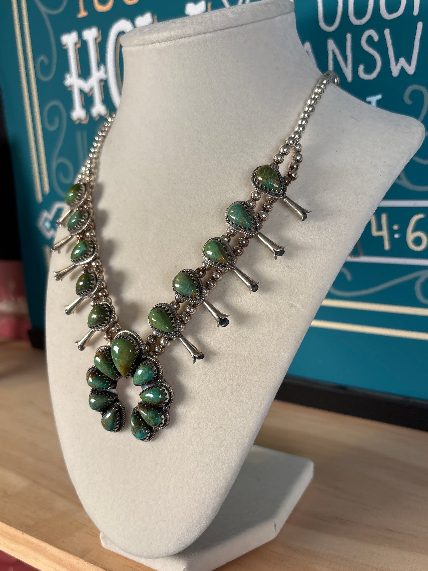 Green Turquoise Naja Squash Blossom Necklace | 925 Sterling Silver