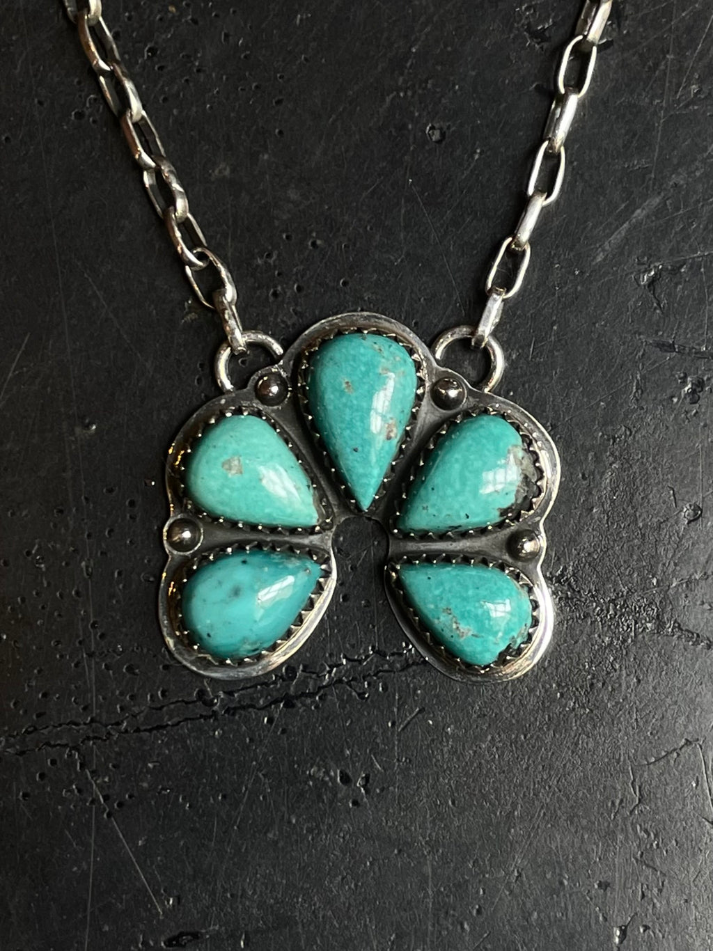 Kingman Turquoise Flower Necklace | 925 Sterling Silver E631
