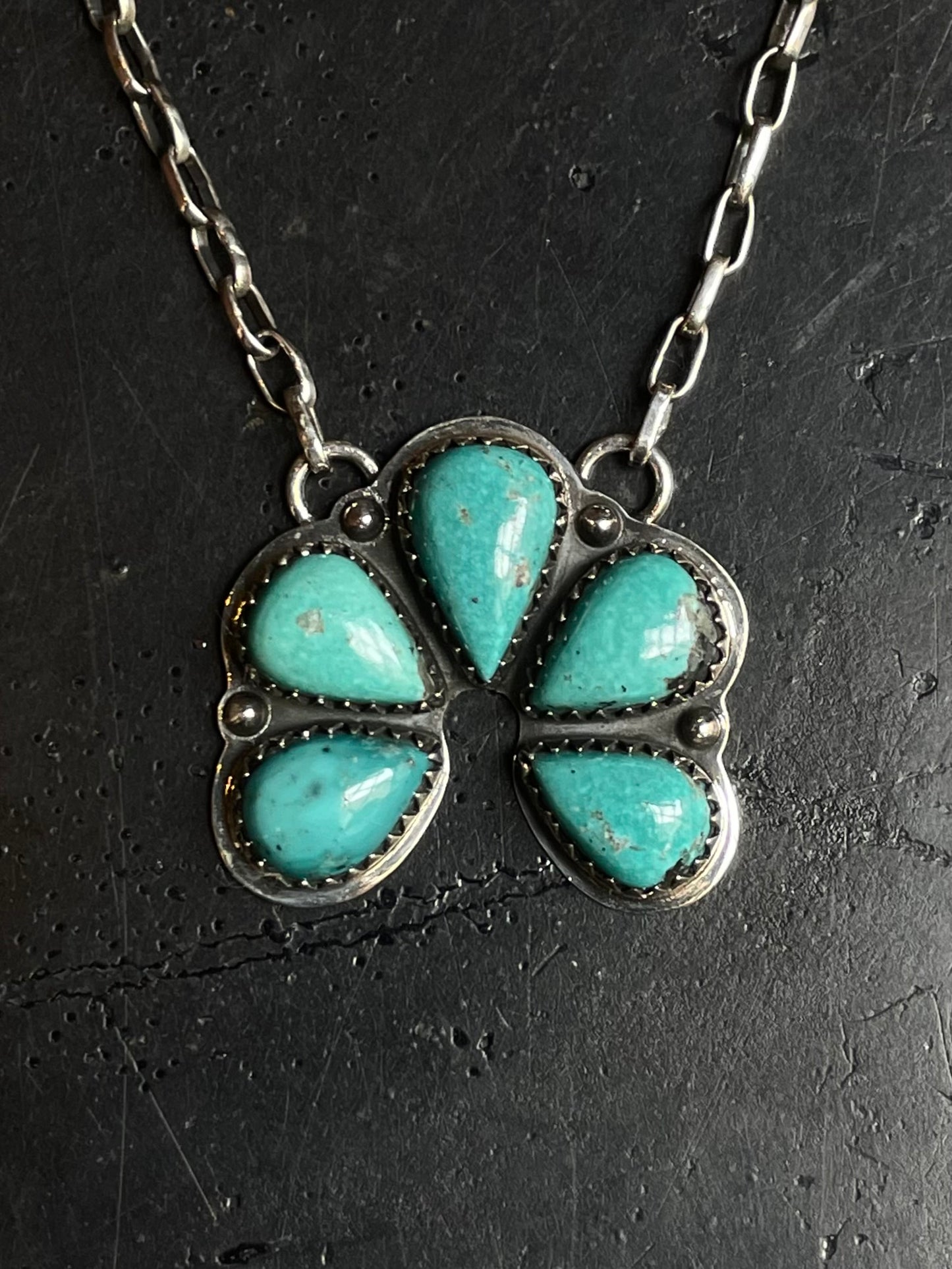 Kingman Turquoise Flower Necklace | 925 Sterling Silver E631