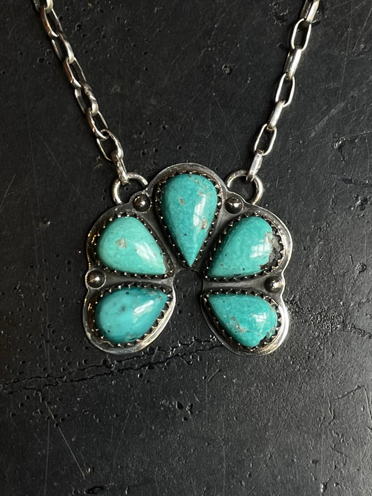 Kingman Turquoise Flower Necklace | 925 Sterling Silver E631