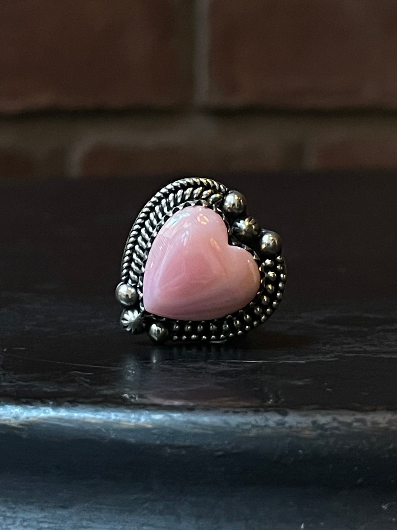 Pink Conch Heart Ring Size 7 | 925 Sterling Silver E424