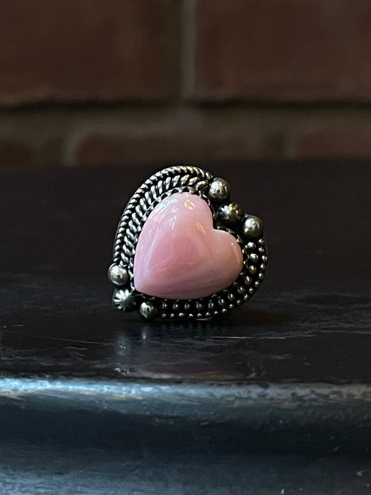 Pink Conch Heart Ring Size 7 | 925 Sterling Silver E424
