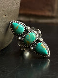 Kingman Turquoise Triple Stone Ring Size 7.75 | 925 Sterling Silver G556