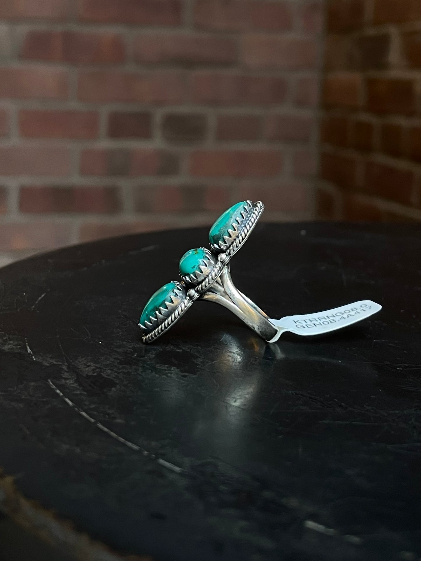 Kingman Turquoise 3 Stone Ring | Sterling Silver | Size 8 | A417