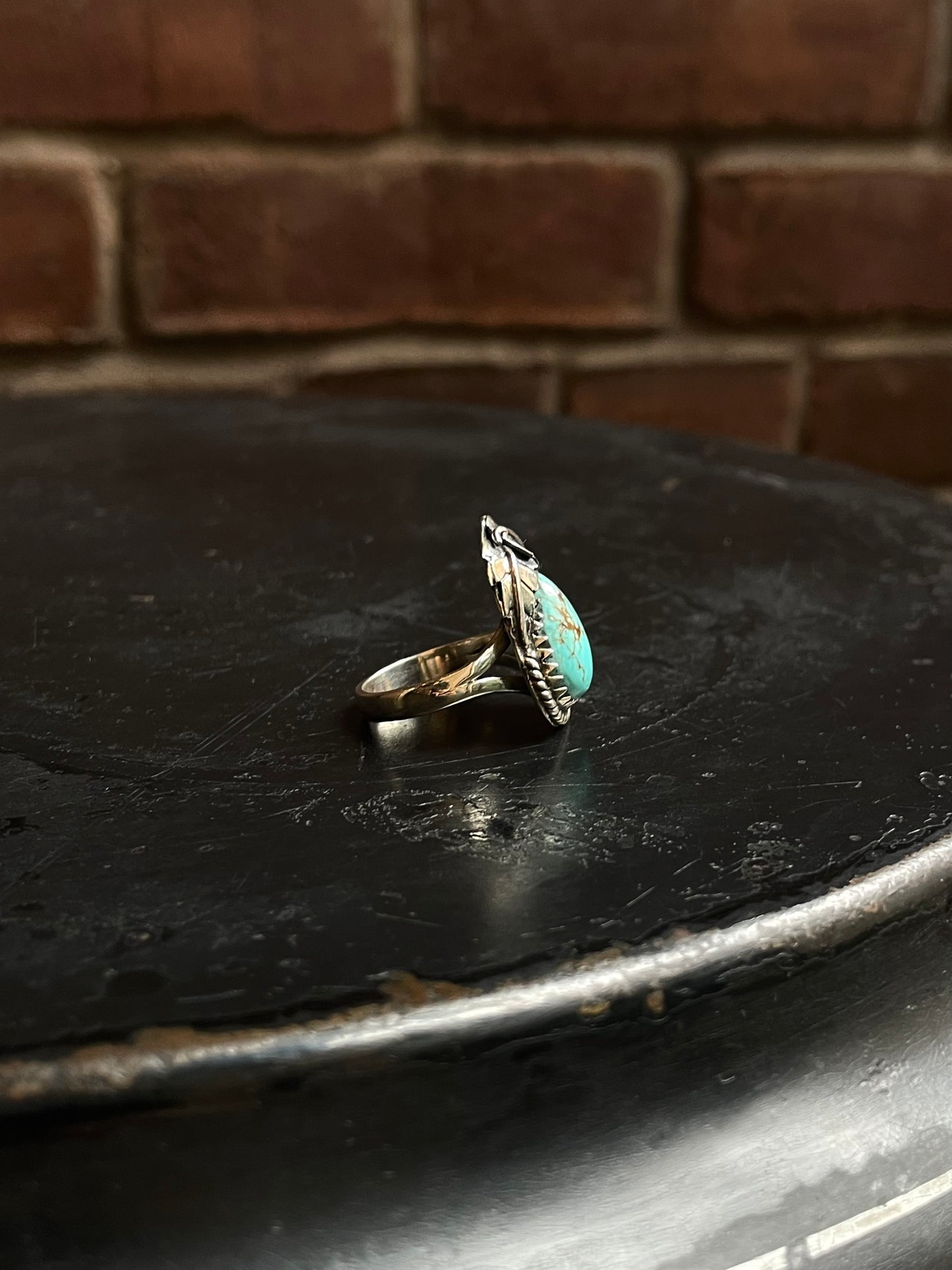 Turquoise Feather Ring Size 8 | 925 Sterling Silver C937