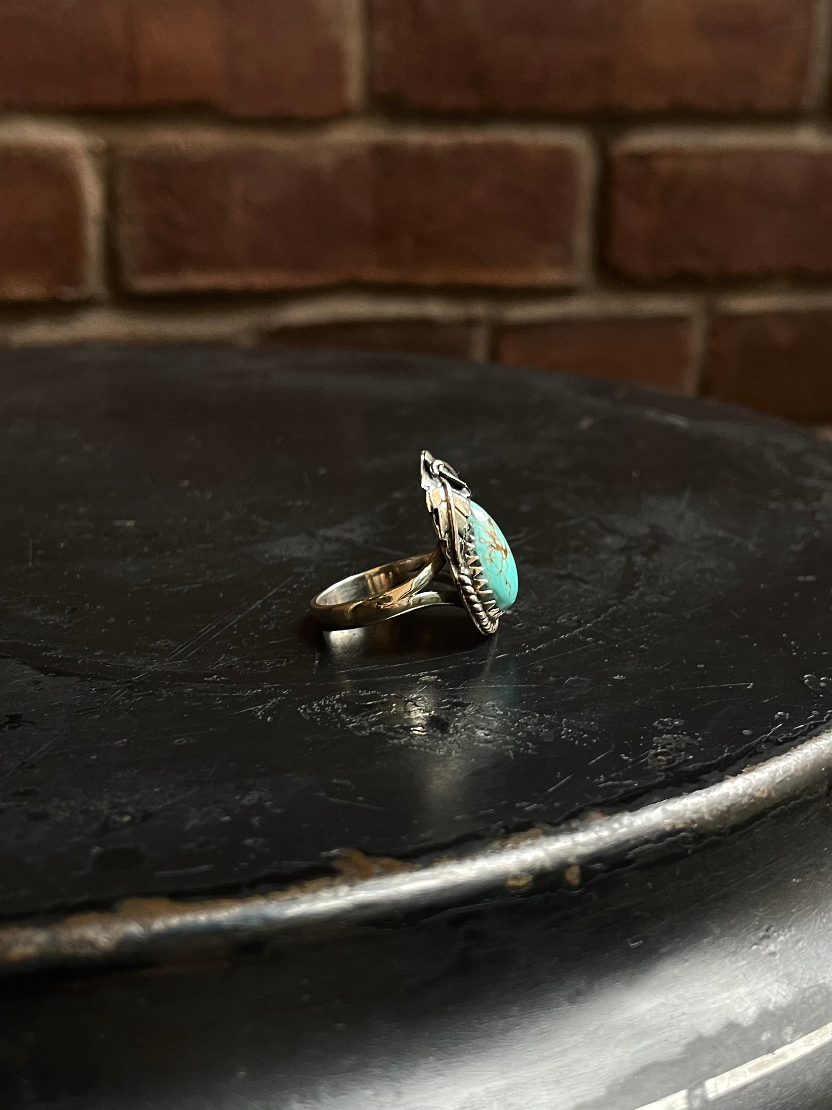 Turquoise Feather Ring Size 8 | 925 Sterling Silver C937