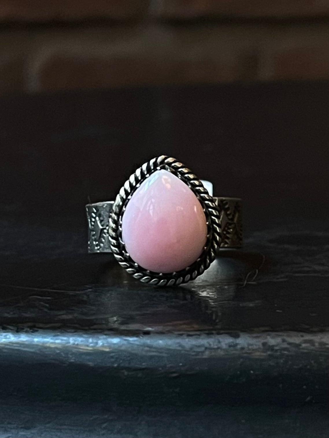 Pink Conch Teardrop Ring | Sterling Silver | Size 6.5 | A749