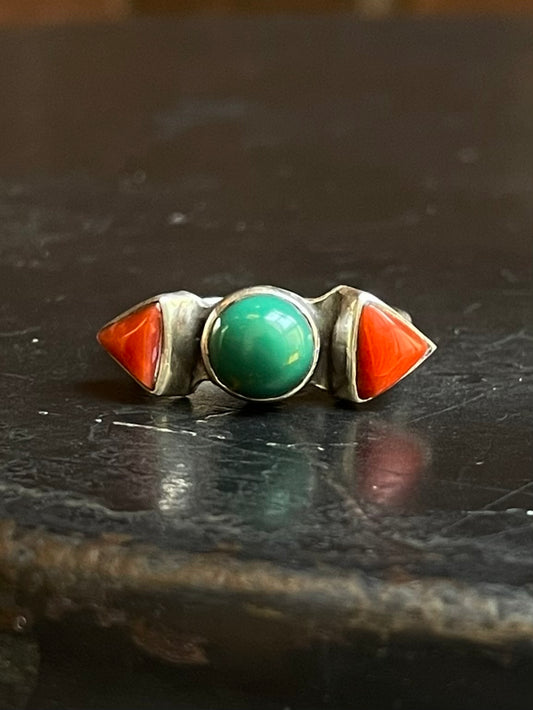 Italian Coral Turquoise Ring Size 8 | Sterling Silver E851