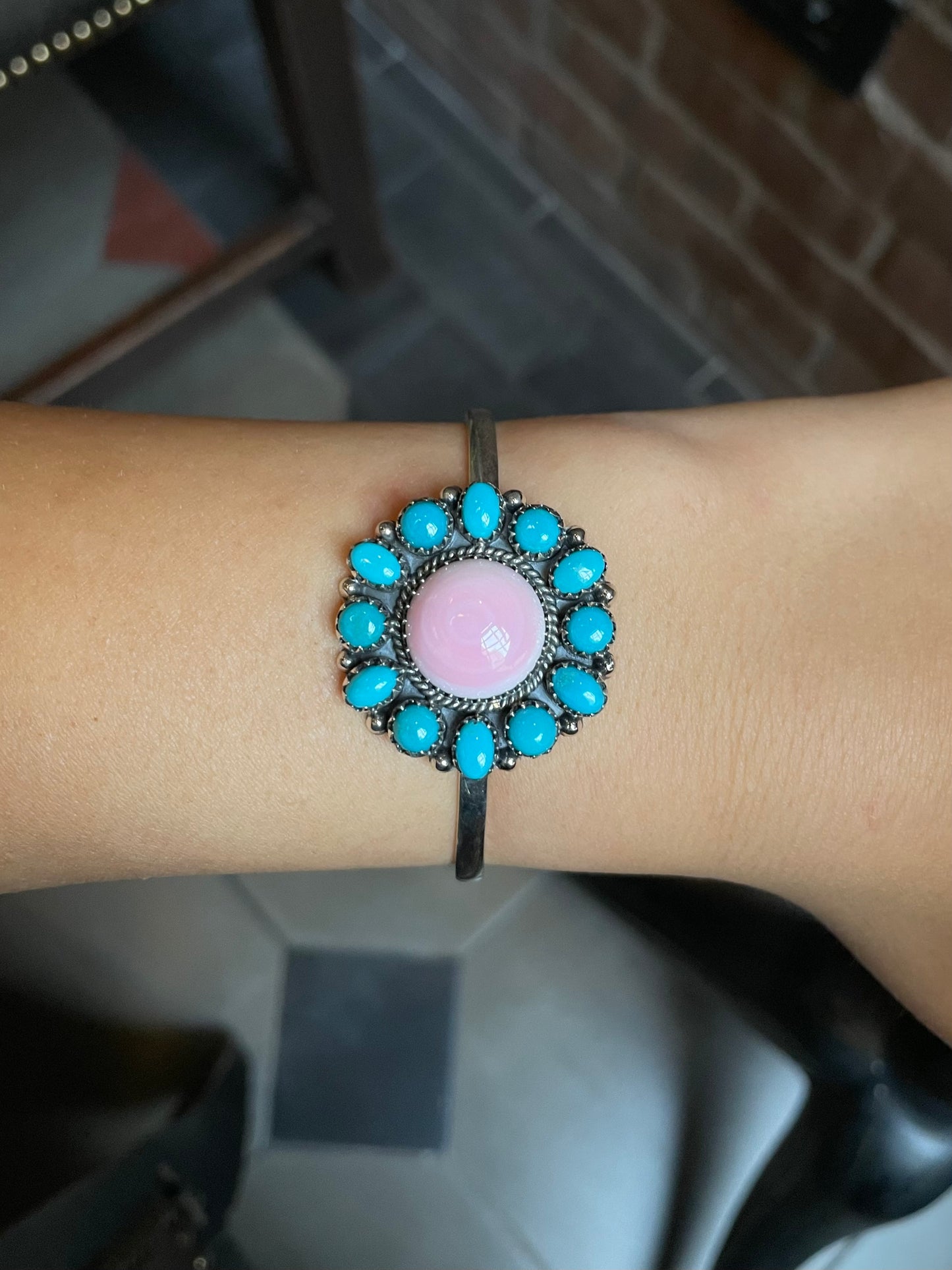 Pink Conch Turquoise Cuff Bracelet | 925 Sterling Silver C483